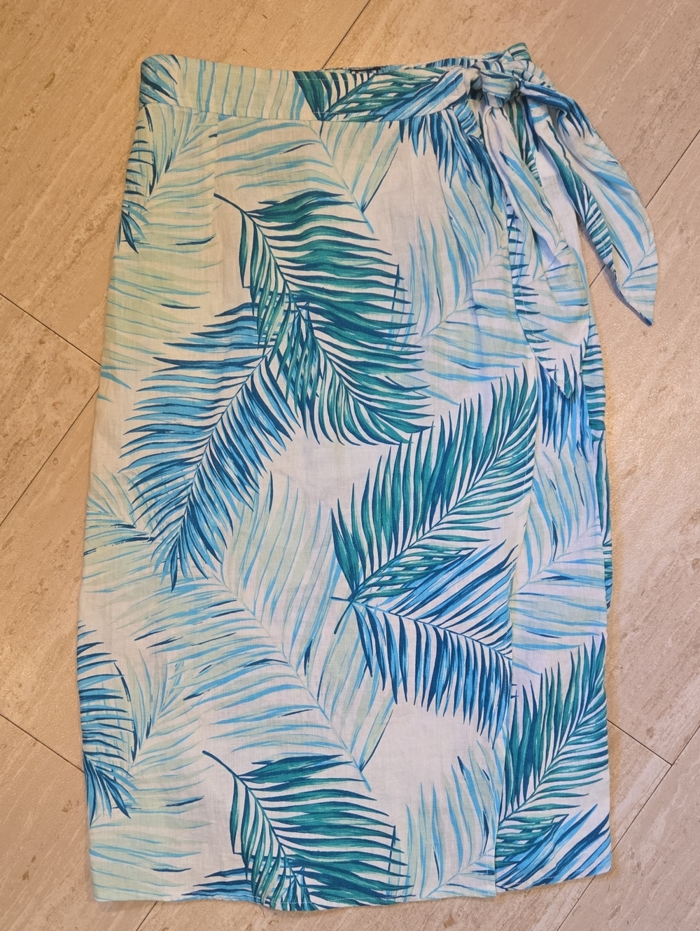 Tahari 100% Linen Tropical Floral Print Wrap Tie Midi Skirt